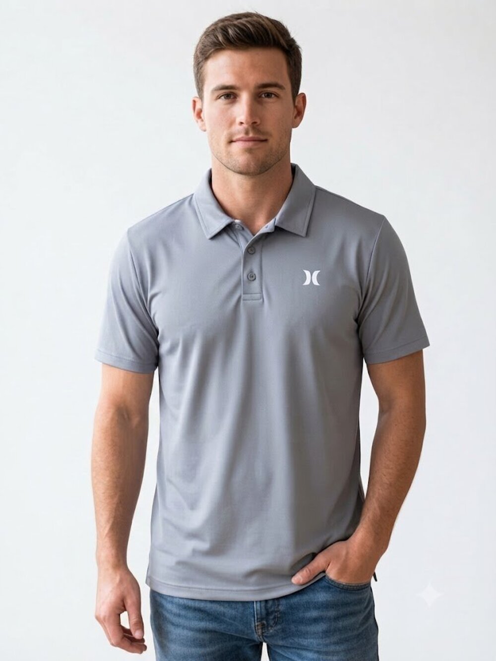 Hurley Men's Dri-Fit Performance Polo Shirt Slate Grey Short Sleeve Tech Medium